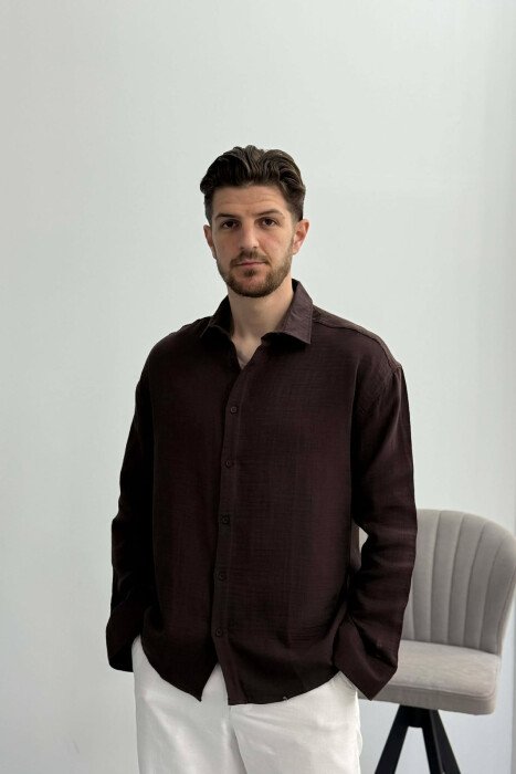 SIMPLE MEN SHIRT DARK BROWN/KAE - KLAUDIO FASHION