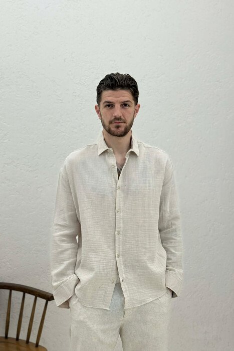 SIMPLE MEN SHIRT LIGHT BEIGE/BZHZB - KLAUDIO FASHION