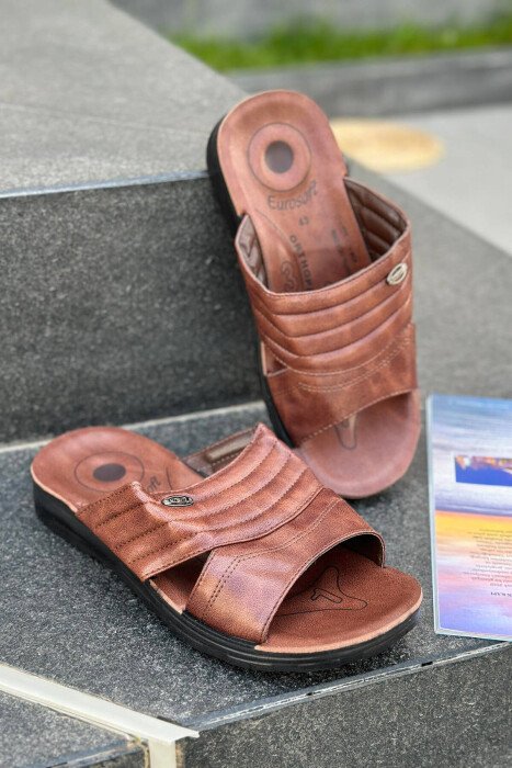 SIMPLE MEN SLIPPERS BROWN/KAFE - KLAUDIO FASHION