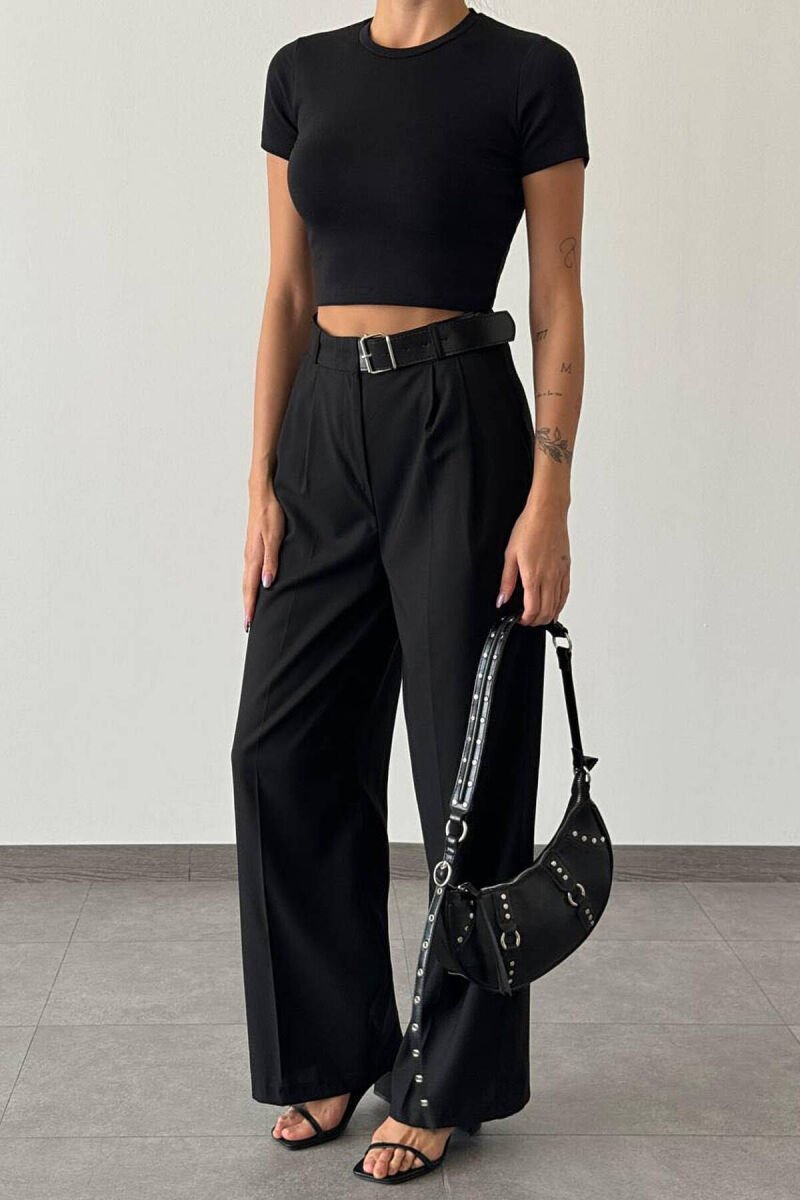 SIMPLE ON COLOR BELT WOMAN TROUSERS BLACK/ E ZEZE - 1