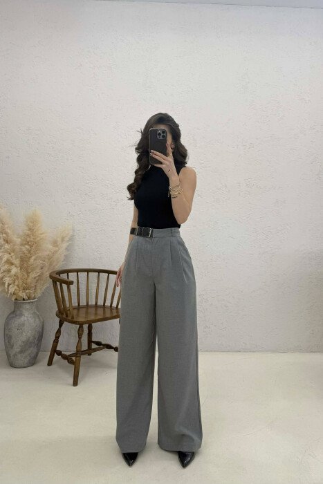 SIMPLE ON COLOR BELT WOMAN TROUSERS GREY/GRI - 2