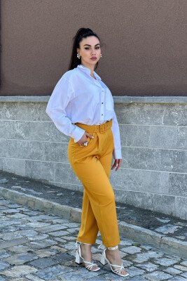 SIMPLE ON COLOR BELT WOMAN TROUSERS MUSTARD/MUSTARDE 