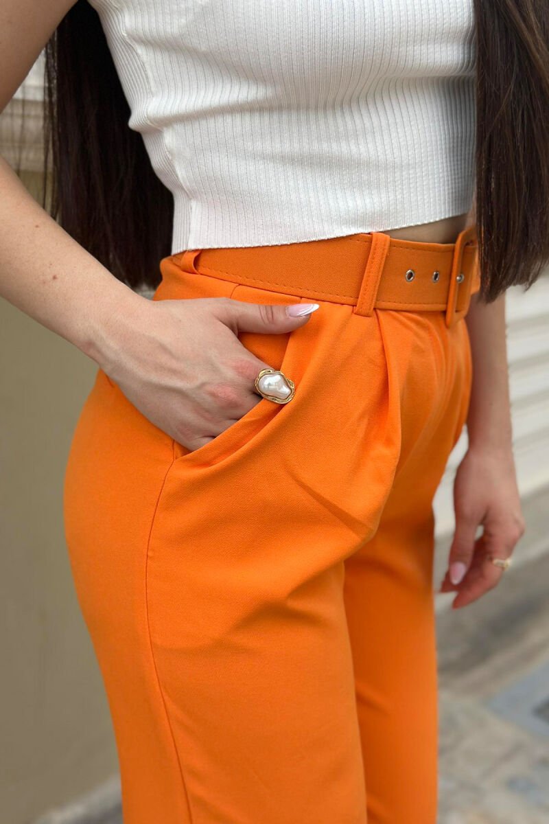 SIMPLE ON COLOR BELT WOMAN TROUSERS ORANGE/PORTOKALLI - 5