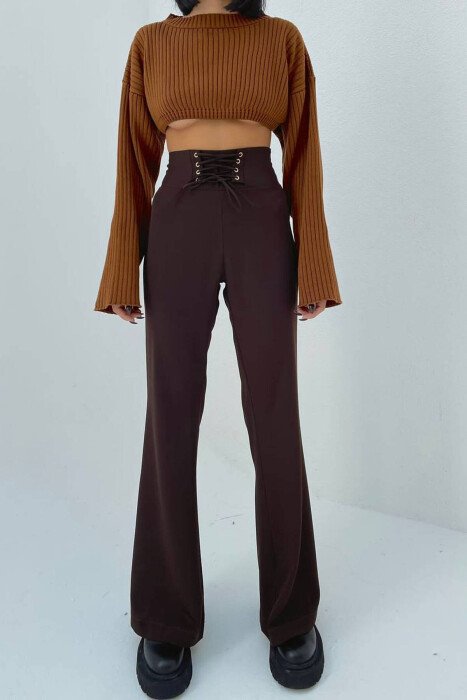 SIMPLE ON COLOR WOMAN TROUSERS BROWN/KAFE - KLAUDIO FASHION