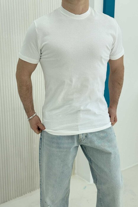 SIMPLE ONE COLOR COTTON MEN T-SHIRT CREAM/KREM 