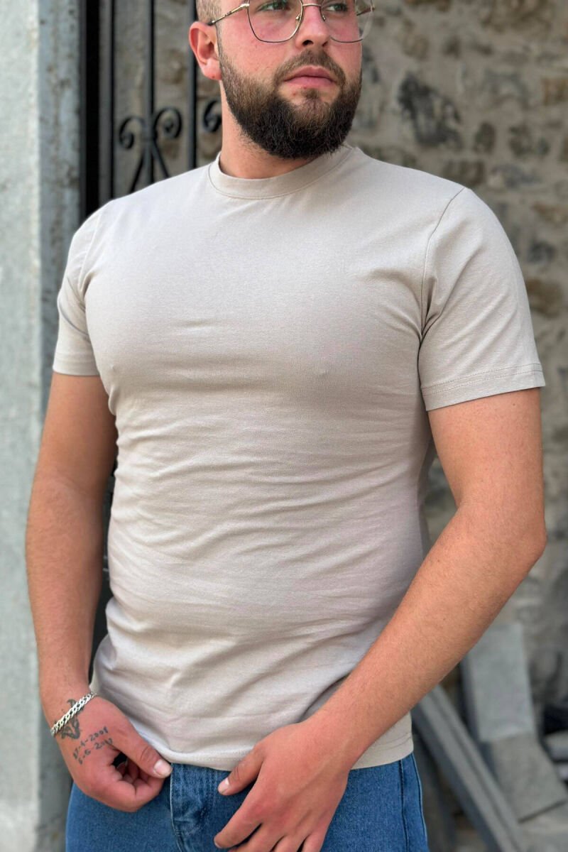 SIMPLE ONE COLOR COTTON MEN T-SHIRT LIGHT BEIGE/BZHZB - 1