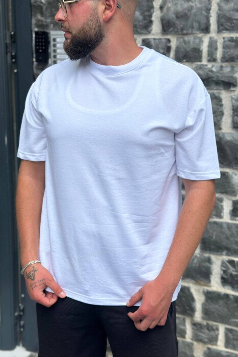 SIMPLE ONE COLOR COTTON MEN T-SHIRT WHITE-E BARDHE - KLAUDIO FASHION