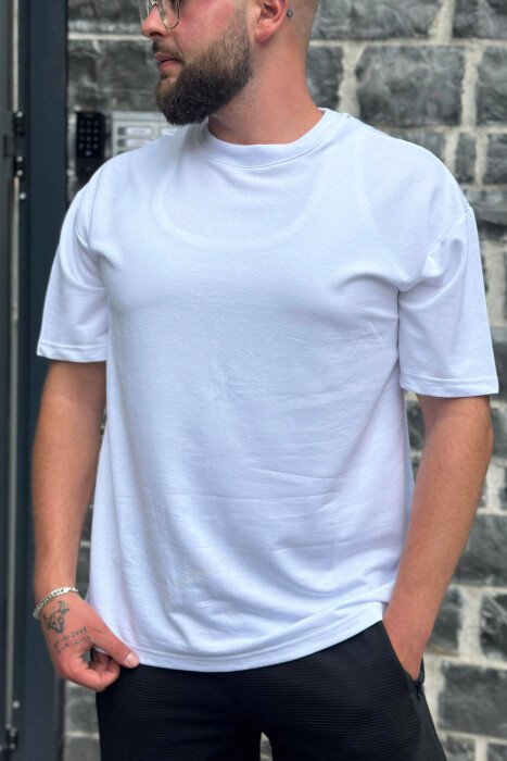 SIMPLE ONE COLOR COTTON MEN T-SHIRT WHITE-E BARDHE - 3