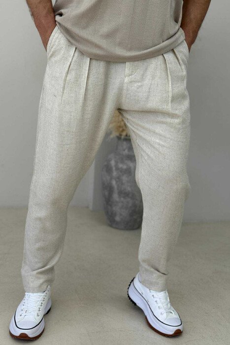 SIMPLE ONE COLOR MEN PANTS CREAM/KREM - 1
