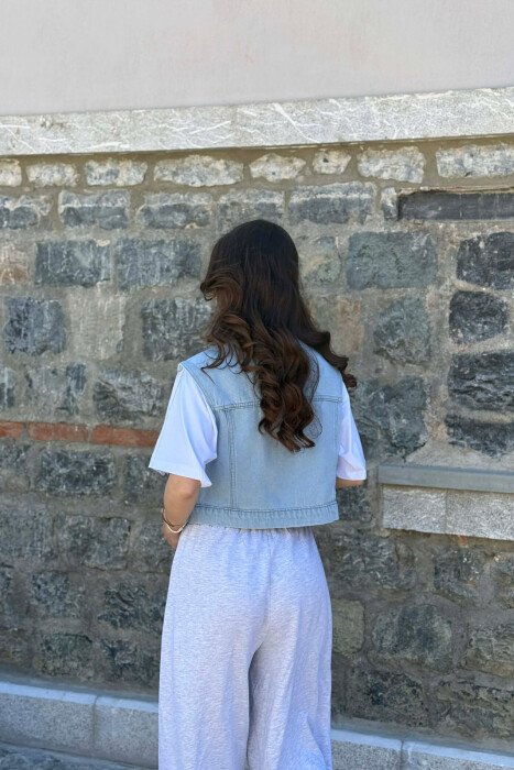SIMPLE ONE COLOR DENIM WOMAN VEST BABY BLUE/BLU BY - 3