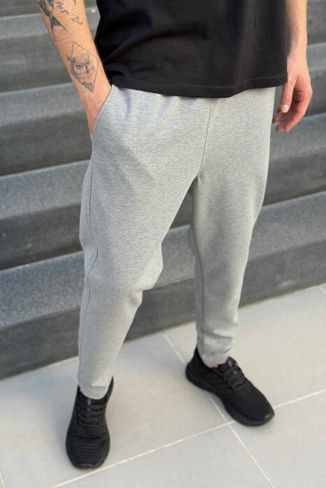 SIMPLE ONE COLOR ELASTIC MEN SWEATPANTS GREY/GRI - KLAUDIO FASHION