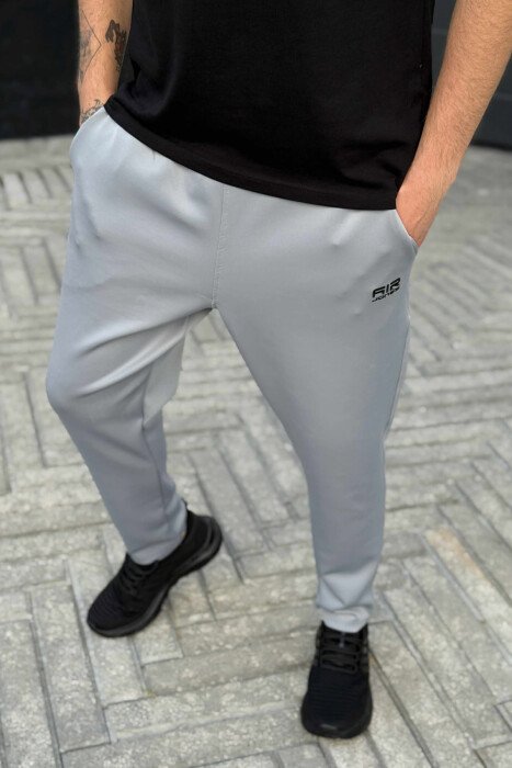 SIMPLE ONE COLOR ELASTIC MEN SWEATPANTS LIGHT GREY/GZ - KLAUDIO FASHION