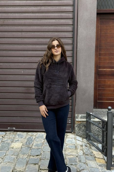 HOODIE NJË NGJYRËSHE E THJESHTË ME PUSH PËR FEMRA NË NGJYRËN GRI TË ERRËT 