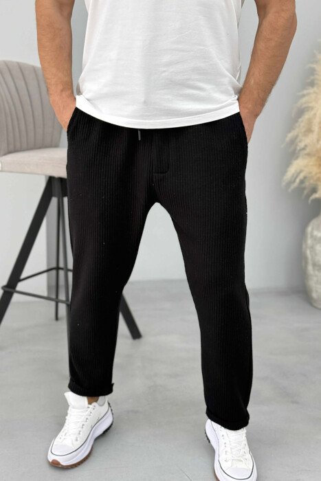 SIMPLE ONE COLOR LACING MEN PANTS BLACK/ E ZEZE - KLAUDIO FASHION
