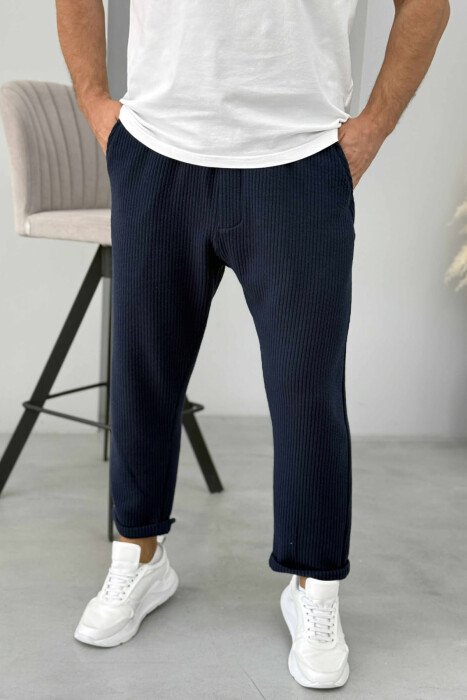 SIMPLE ONE COLOR LACING MEN PANTS BLUE/BLU - KLAUDIO FASHION