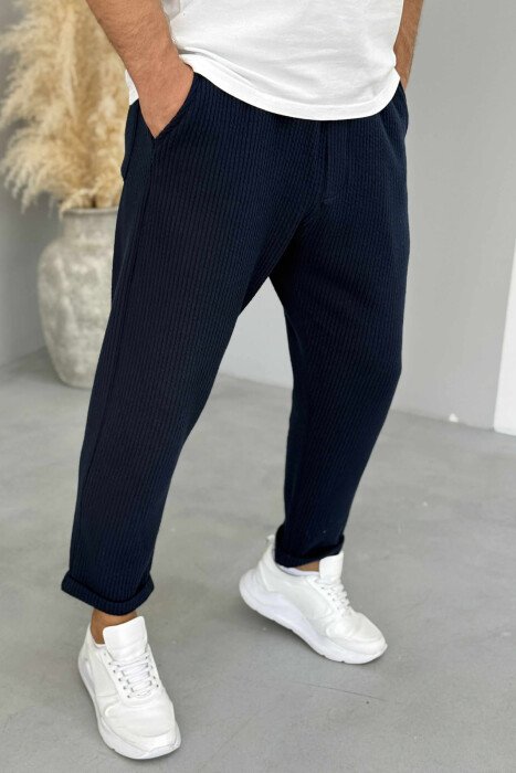 SIMPLE ONE COLOR LACING MEN PANTS BLUE/BLU - 3