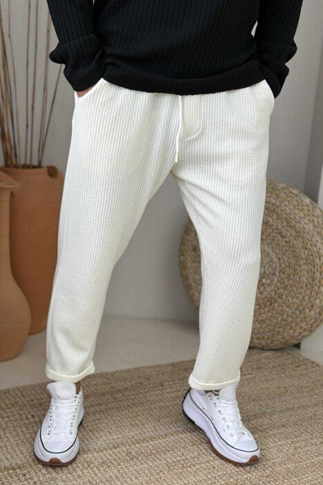SIMPLE ONE COLOR LACING MEN PANTS WHITE-E BARDHE - KLAUDIO FASHION