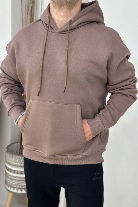 SIMPLE ONE COLOR MAN HODDIE BROWN/KAFE - KLAUDIO FASHION
