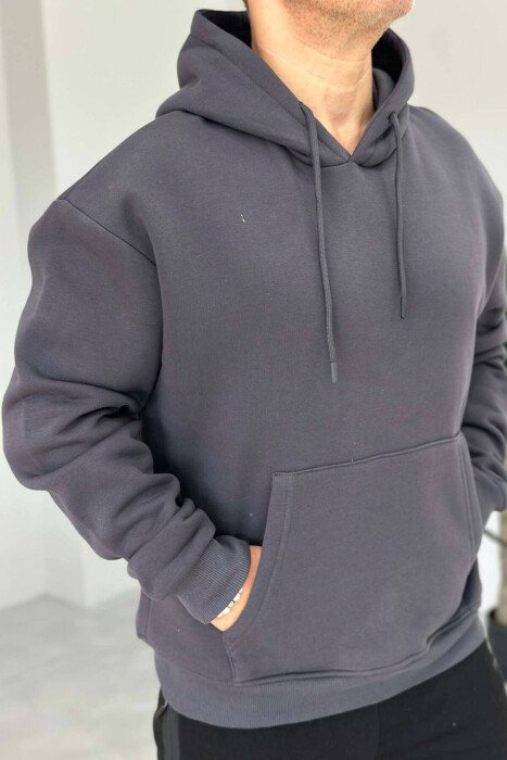 SIMPLE ONE COLOR MAN HODDIE DARK GREY/GEE - KLAUDIO FASHION