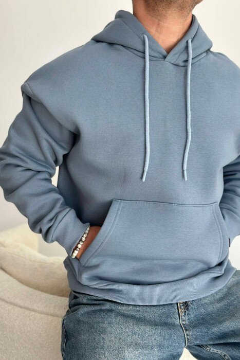 SIMPLE ONE COLOR MAN HODDIE LIGHTBLUE/BZ - KLAUDIO FASHION
