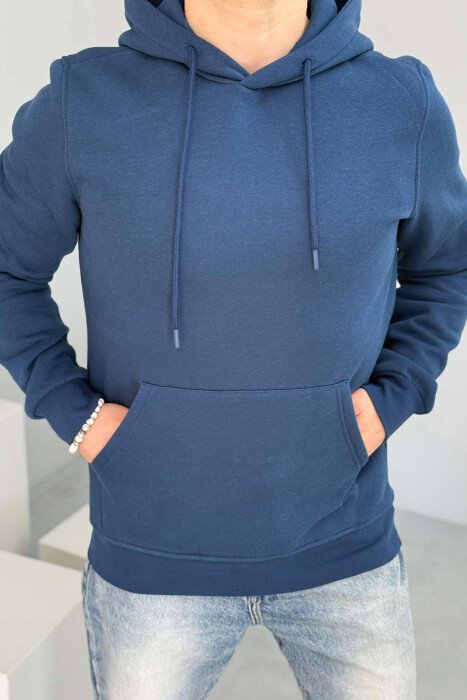 SIMPLE ONE COLOR MEN HOODIE BLUE/BLU - KLAUDIO FASHION