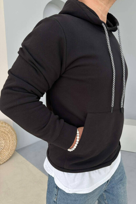 SIMPLE ONE COLOR MEN HOODIE BLACK/ E ZEZE - 2