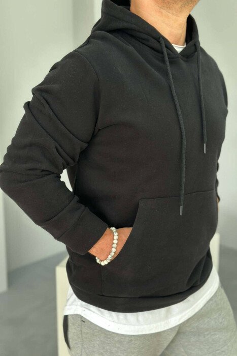 BLUZË E THJESHTË ME KAPUC PËR MESHKUJ NË NGJYRË TË ZEZË - KLAUDIO FASHION
