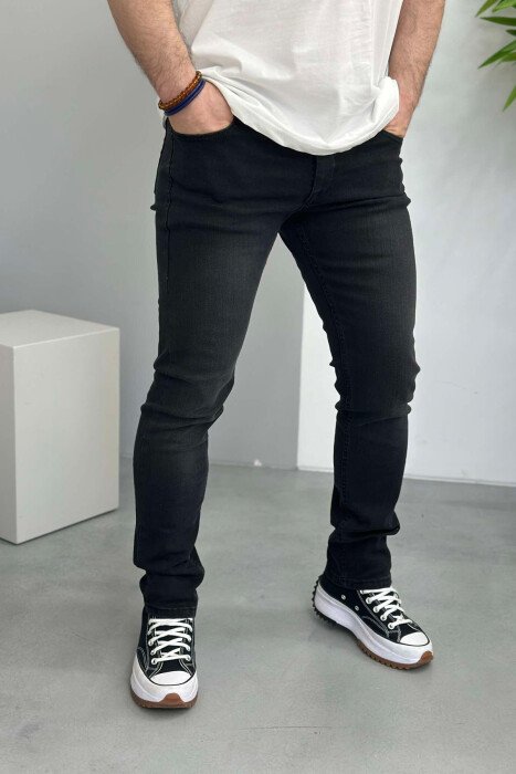 SIMPLE ONE COLOR MEN JEANS BLACK/ E ZEZE - 2