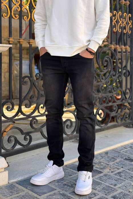 SIMPLE ONE COLOR MEN JEANS BLACK/ E ZEZE - 2