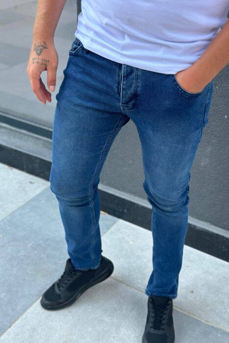 SIMPLE ONE COLOR MEN JEANS BLUE/BLU - KLAUDIO FASHION