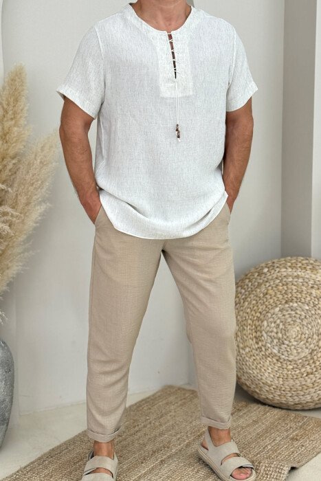 SIMPLE ONE COLOR MEN PANTS BEIGE/BEZHE - KLAUDIO FASHION