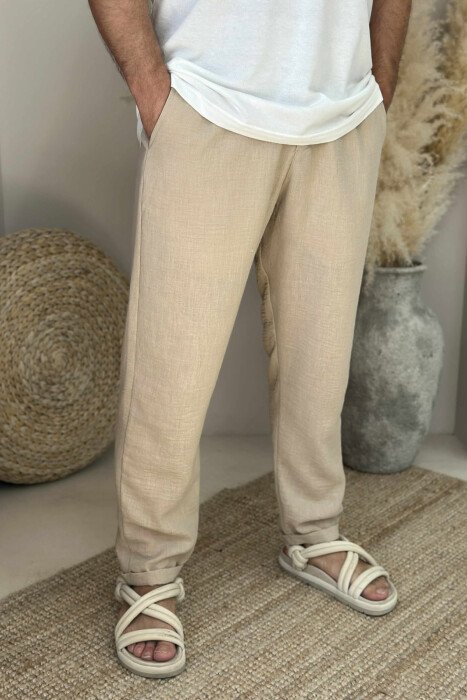 SIMPLE ONE COLOR MEN PANTS BEIGE/BEZHE - KLAUDIO FASHION