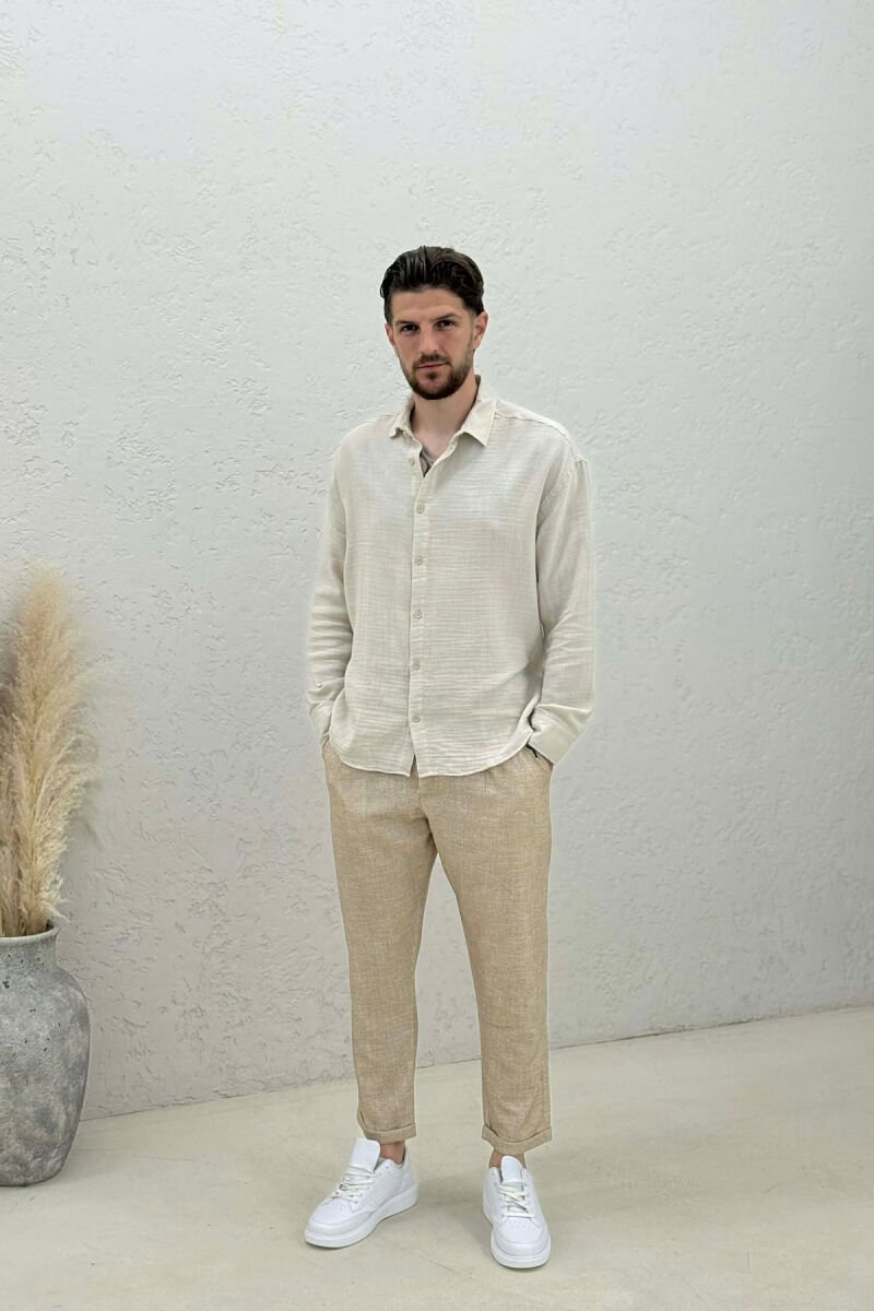 SIMPLE ONE COLOR MEN PANTS BEIGE/BEZHE - 1
