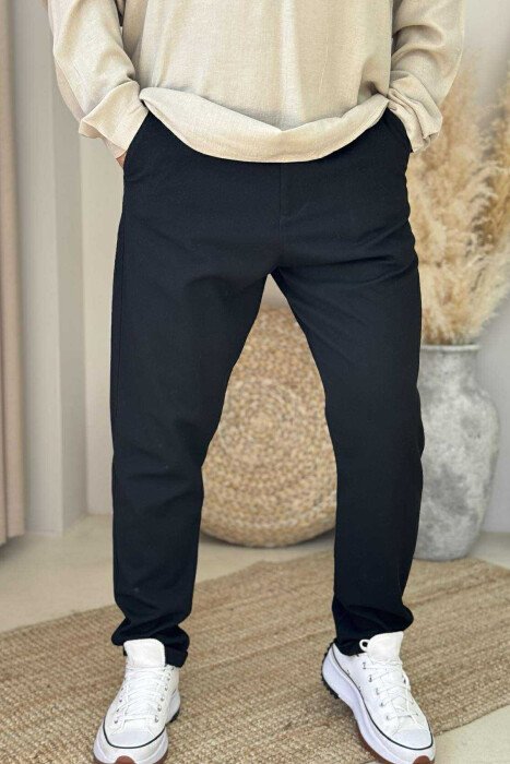 PANTALLONA TË THJESHTA NJËNGJYRËSHE PËR MESHKUJ NË NGJYRËN E ZEZË - KLAUDIO FASHION