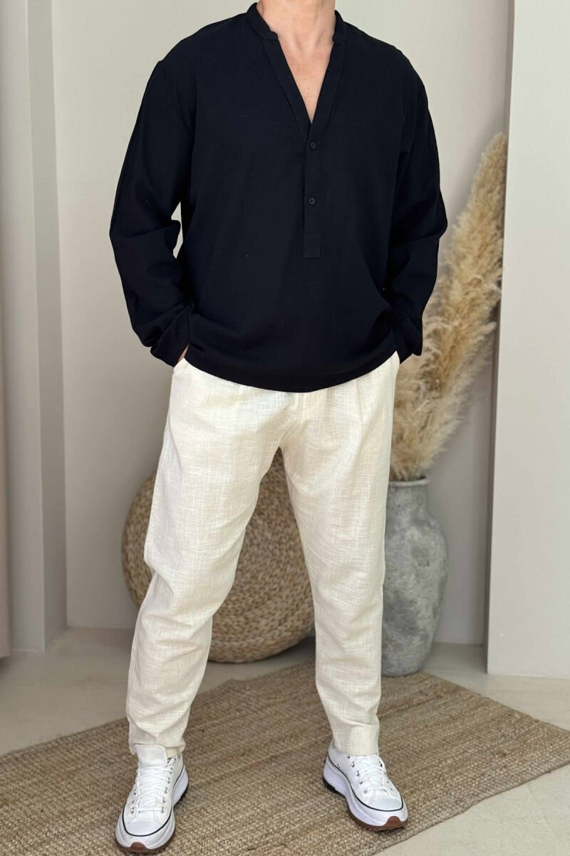 SIMPLE ONE COLOR MEN PANTS CREAM/KREM - 1
