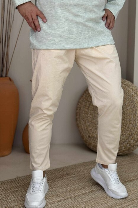 SIMPLE ONE COLOR MEN PANTS CREAM/KREM - 3