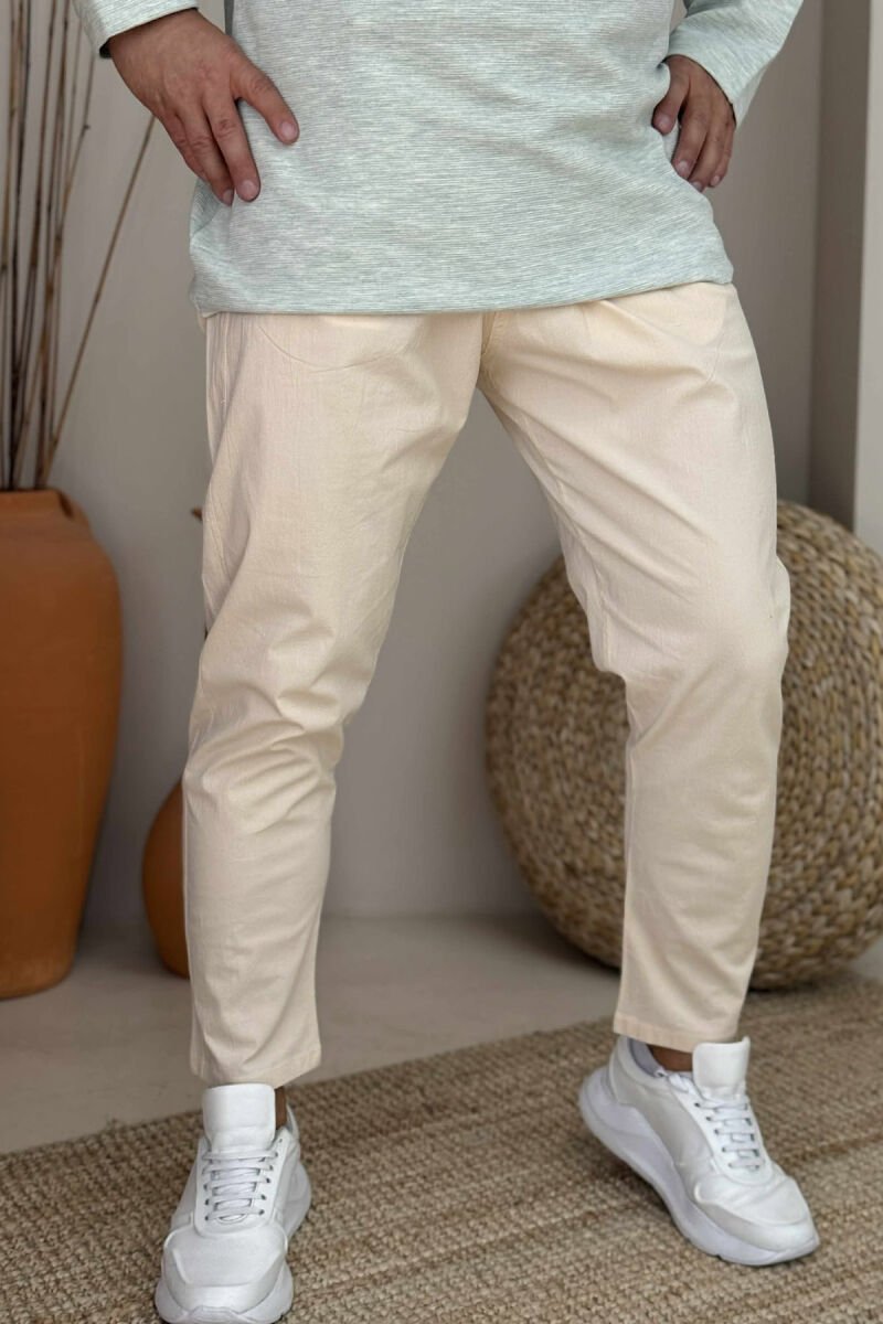 SIMPLE ONE COLOR MEN PANTS CREAM/KREM - 3