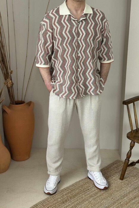 SIMPLE ONE COLOR MEN PANTS CREAM/KREM - KLAUDIO FASHION