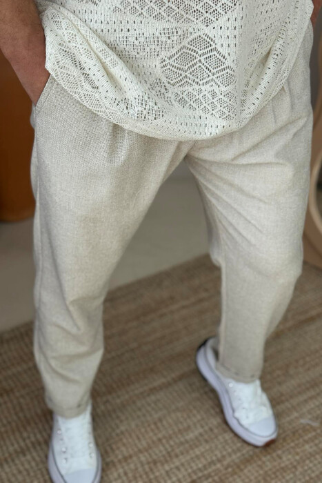 SIMPLE ONE COLOR MEN PANTS LIGHT BEIGE/BZHZB - 2