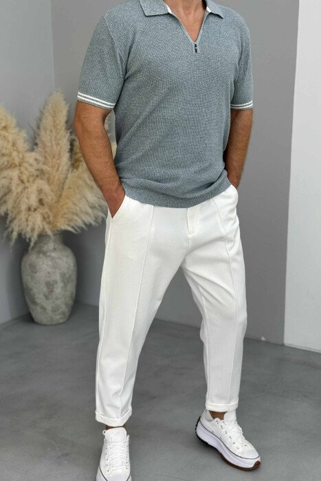 SIMPLE ONE COLOR MEN PANTS WHITE-E BARDHE - KLAUDIO FASHION