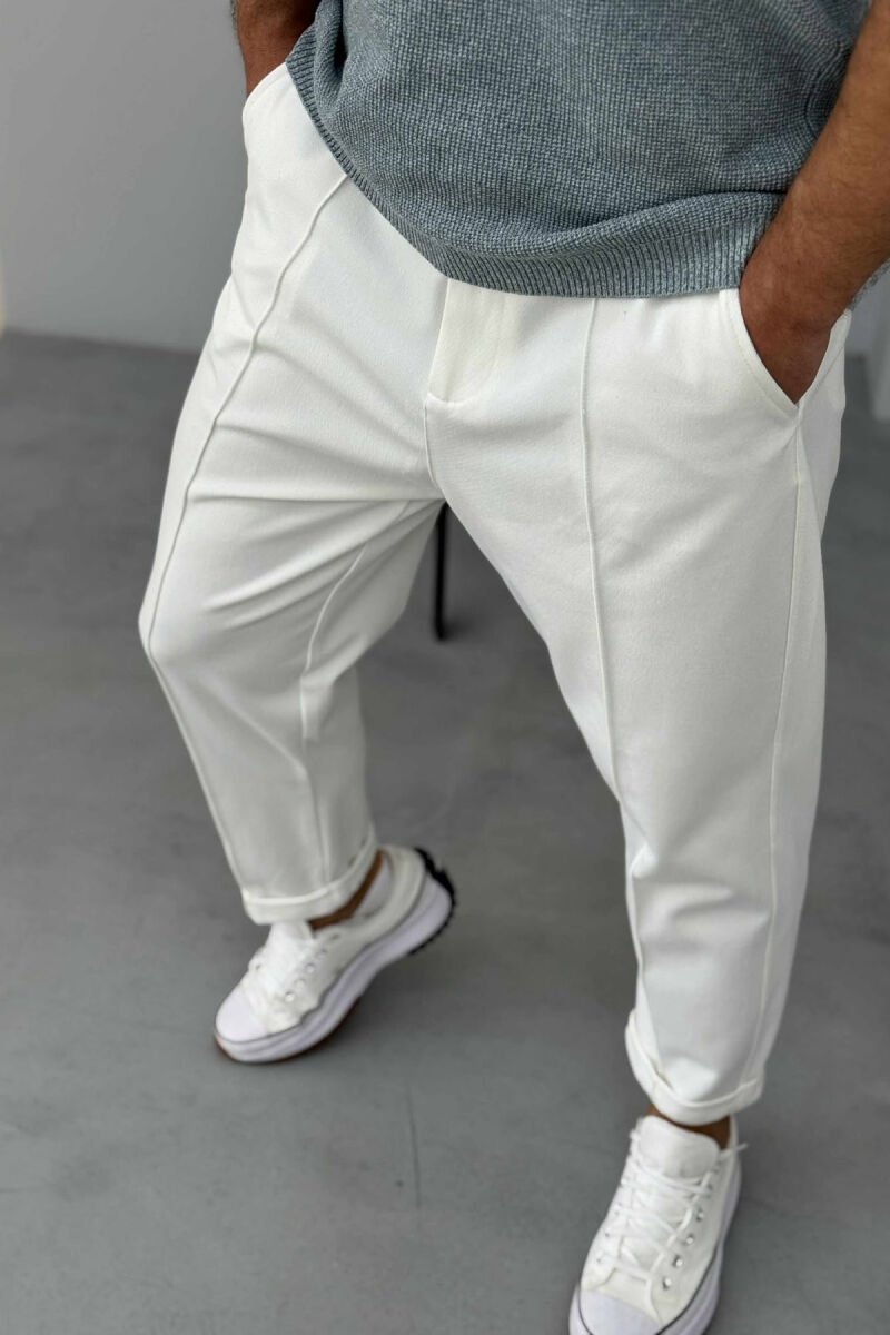 SIMPLE ONE COLOR MEN PANTS WHITE-E BARDHE - 2