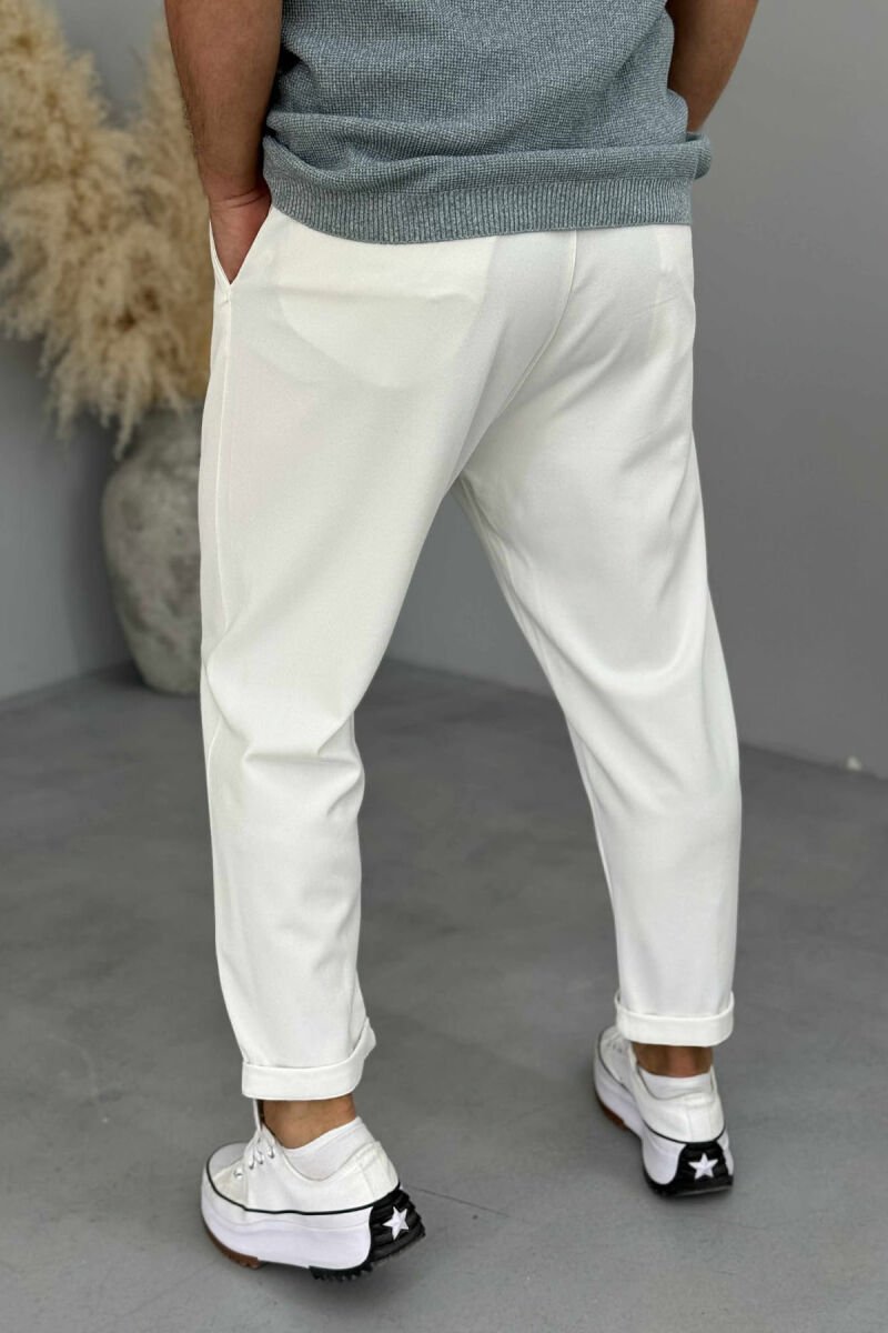 SIMPLE ONE COLOR MEN PANTS WHITE-E BARDHE - 3