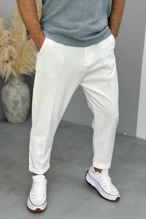 SIMPLE ONE COLOR MEN PANTS WHITE-E BARDHE - 4