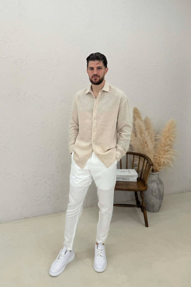SIMPLE ONE COLOR MEN SHIRT CREAM/KREM - 3