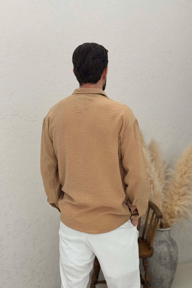 SIMPLE ONE COLOR MEN SHIRT LIGHT BROWN/KAZB - 2