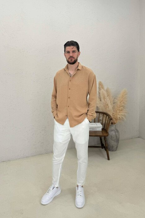SIMPLE ONE COLOR MEN SHIRT LIGHT BROWN/KAZB - 3