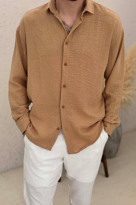 SIMPLE ONE COLOR MEN SHIRT LIGHT BROWN/KAZB - 4