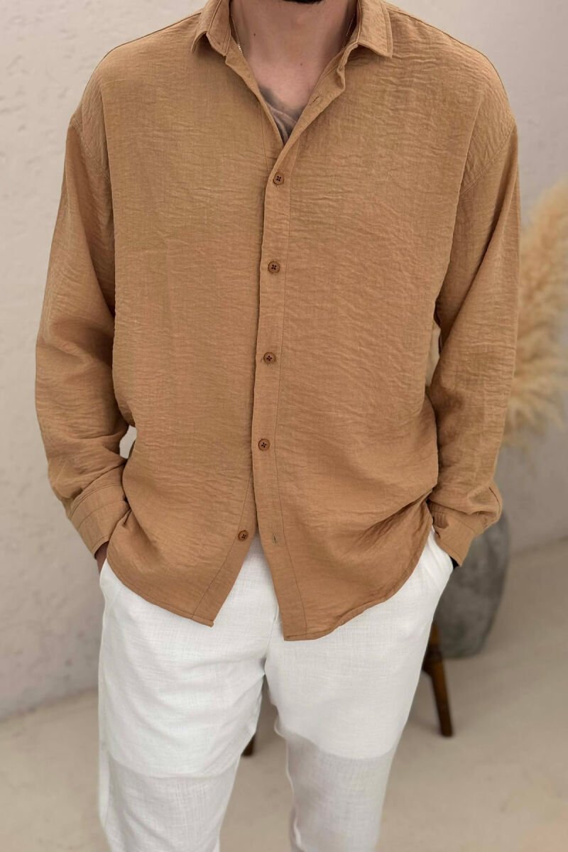 SIMPLE ONE COLOR MEN SHIRT LIGHT BROWN/KAZB - 4