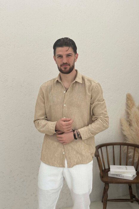 SIMPLE ONE COLOR MEN SHIRTS BEIGE/BEZHE - KLAUDIO FASHION