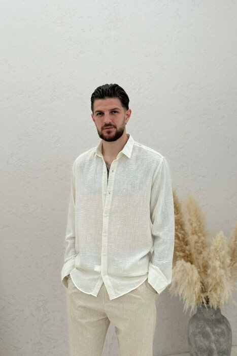 SIMPLE ONE COLOR MEN SHIRTS CREAM/KREM - KLAUDIO FASHION